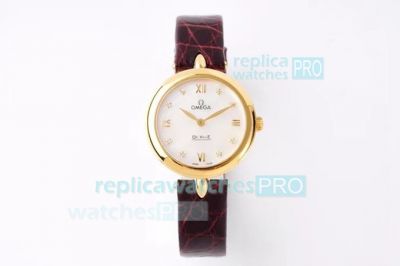 Swiss Replica Omega De Ville White Dial Yellow Gold Ladies Watch